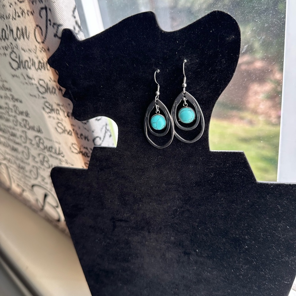 Silver Earrings with Turquoise Crystals Handmade with Love ☮️❤️🔆